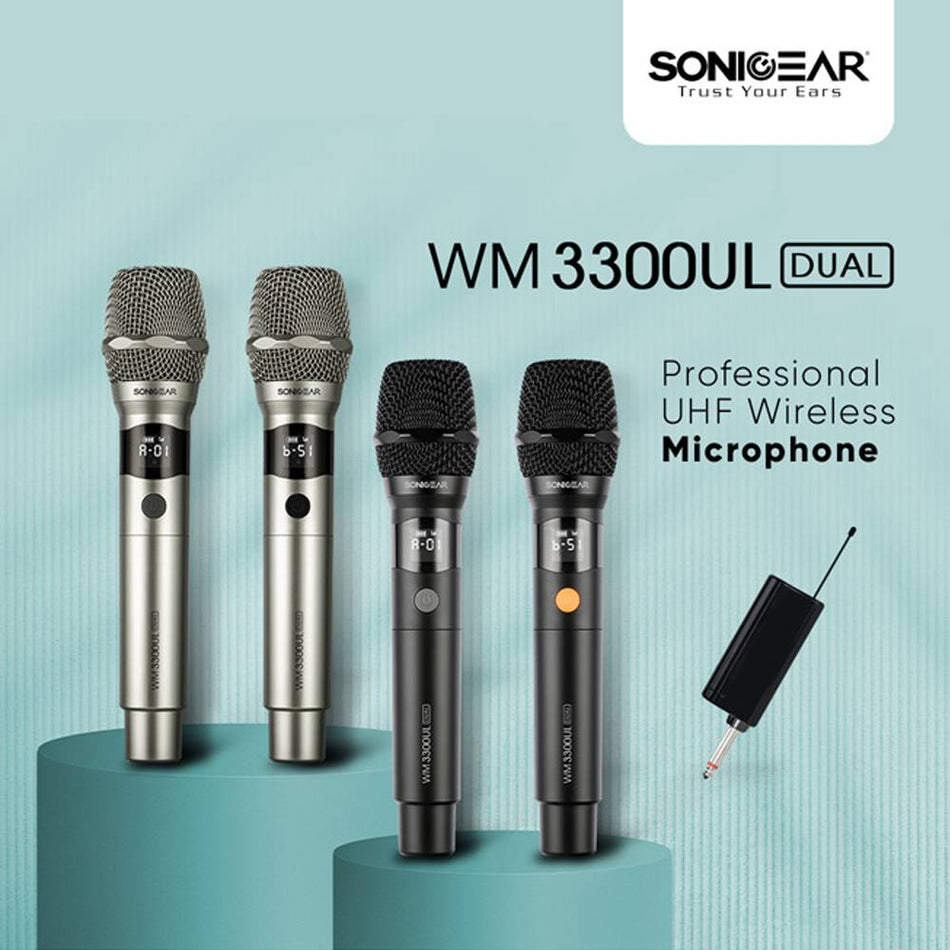 Sonicgear Dual Professional Uhf Wireless Led Microphone Wm 3300 Ul Platinum