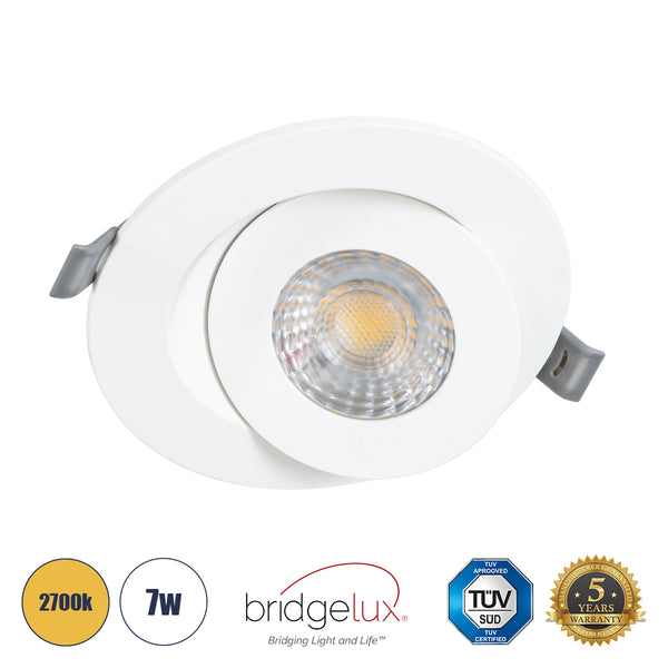 LEXIS JOINT 60991 Χωνευτό LED Κινούμενο Spot Downlight 7W 660lm 45° AC 220-240V IP44 Φ12cm x Υ3.1cm - Στρόγγυλο - Λευκό - Θερμό Λευκό 2700K - Bridgelux Chip - TÜV Certified Driver - 5 Years Warranty