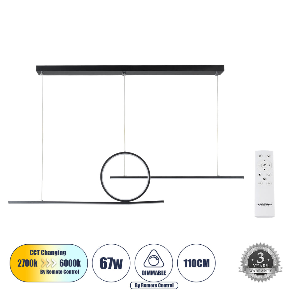 TEREZA 61288 Μοντέρνο Κρεμαστό Φωτιστικό Οροφής LED 67W 7504lm 300° IP20 Ρυθμιζόμενο Λευκό CCT με Χειριστήριο