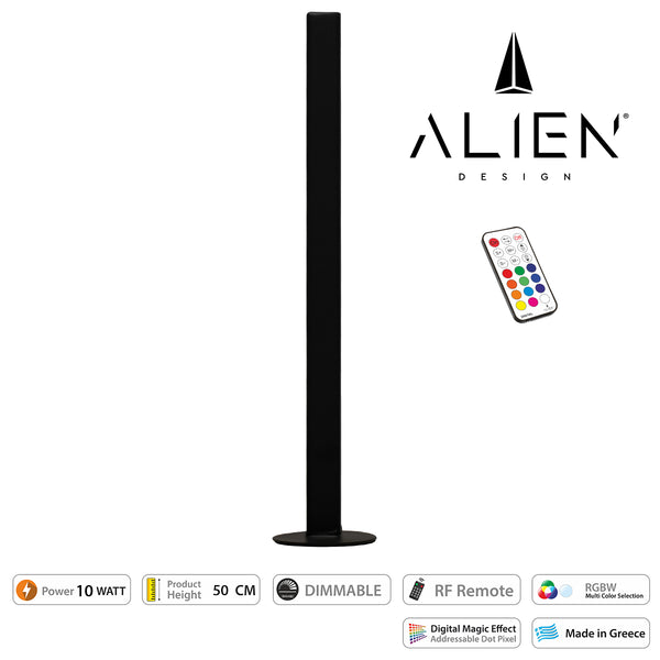 ALIEN-DIVA-BLACK-50-11 ALIEN Design DIVA Μοντέρνο Minimal Nordic Μεταλλικό Φωτιστικό Επιτραπέζιο - Πορτατίφ - Λαμπατέρ Μαύρο LED 10W 1500lm με Ασύρματο Χειριστήριο RF & Dimmer IP20 Πολύχρωμο RGBW Ψηφιακή με Τρεχούμενα Εφέ  Μ3 x Π1.6 x Υ50cm