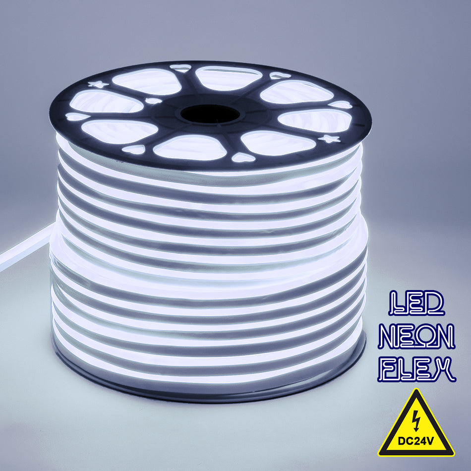 GLOBOSTAR® NEOVALE 70560 Ταινία Neon Flex LED 12W/m 1080lm/m 120° DC 24V Αδιάβροχο IP65 120 x SMD2835 Chip/m Ψυχρό Λευκό 6000K Dimmable - Sanan SMD Chip - Μ100 x Π0.8 x Υ1.6cm - 3 Χρόνια Εγγύηση