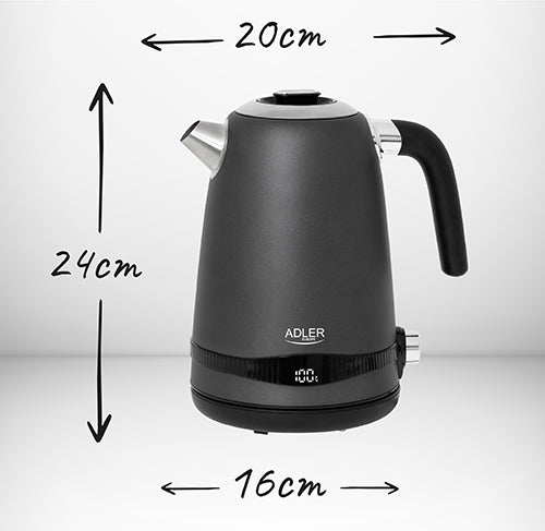 Adler 1,7 L Steel Electric Kettle With Lcd And Temperature Control Grey