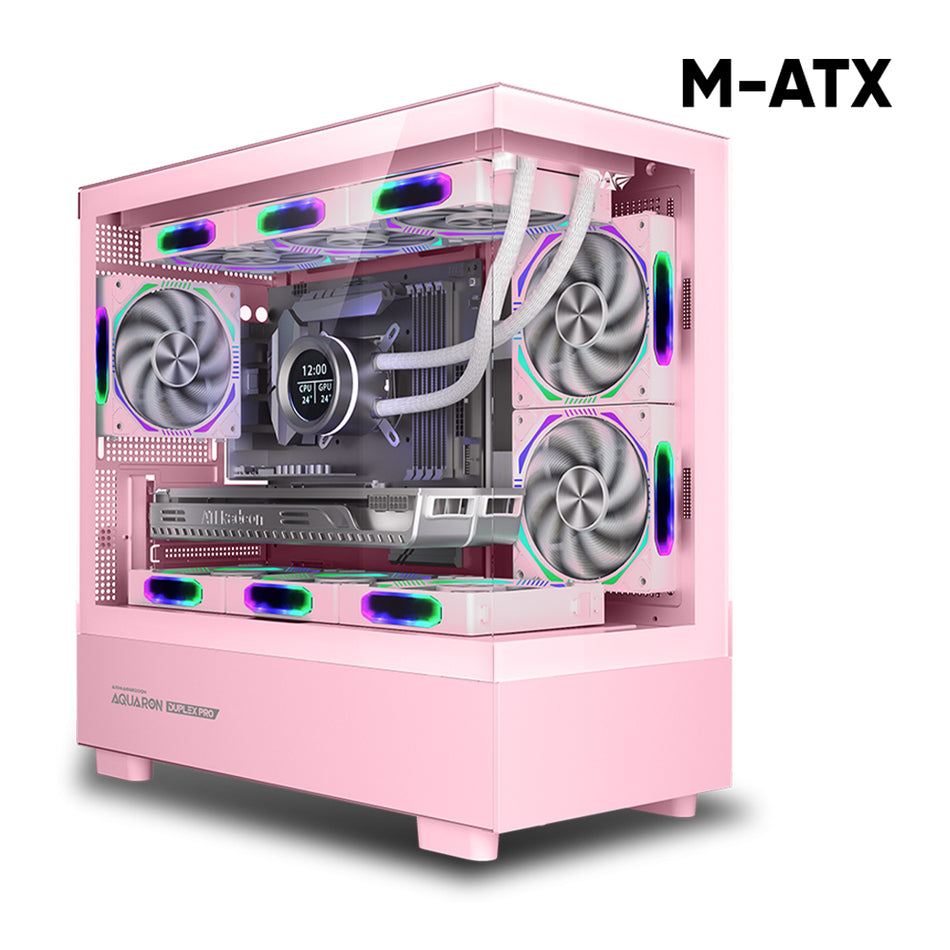 ARMAGGEDDON RGB M-ATX DUAL CHAMBER GAMING CASE AQUARON DUPLEX PRO PINK
