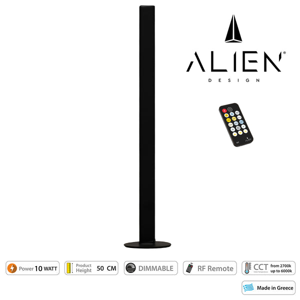 ALIEN-DIVA-BLACK-50-10 ALIEN Design DIVA Μοντέρνο Minimal Nordic Μεταλλικό Φωτιστικό Επιτραπέζιο - Πορτατίφ - Λαμπατέρ Μαύρο LED 10W 1500lm με Ασύρματο Χειριστήριο RF & Dimmer IP20 CCT Θερμό 2700 K έως Ψυχρό 6000K Μ3 x Π1.6 x Υ50cm