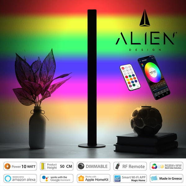 ALIEN Design DIVA Moderne minimalistische nordische Tischlampe aus Metall, LED 10 W, 1500 lm mit RF-Wireless-Steuerung und Dimmer IP20, mehrfarbig, RGBW + WW, Smart Home Wi-Fi