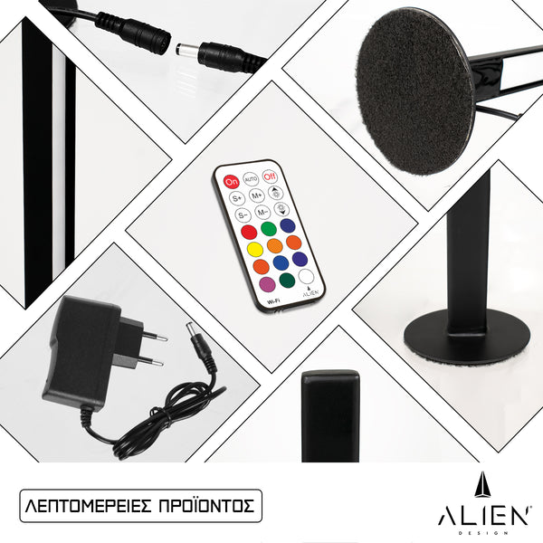 ALIEN-DIVA-BLACK-50-12 ALIEN Design DIVA Μοντέρνο Minimal Nordic Μεταλλικό Φωτιστικό Επιτραπέζιο - Πορτατίφ - Λαμπατέρ Μαύρο LED 10W 1500lm με Ασύρματο Χειριστήριο RF & Dimmer IP20 Πολύχρωμο RGBW + WW Smart Home Wi-Fi Μ3 x Π1.6 x Υ50cm