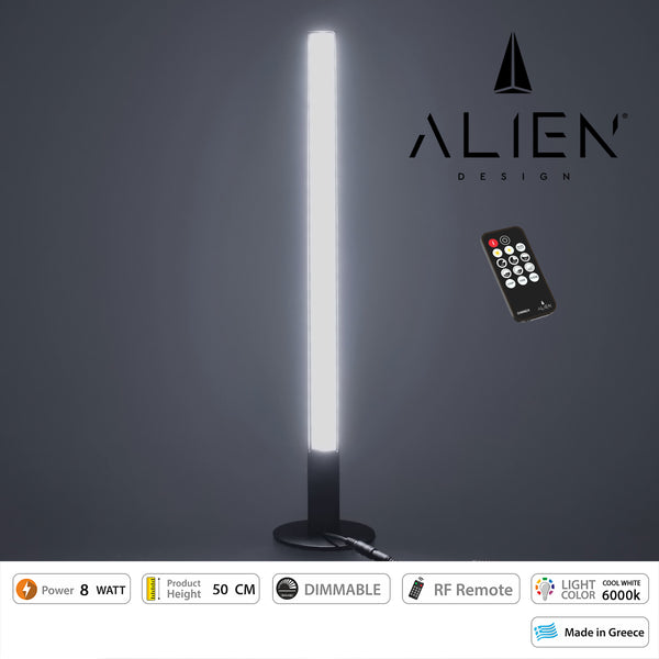 ALIEN-DIVA-BLACK-50-1 ALIEN Design DIVA Μοντέρνο Minimal Nordic Μεταλλικό Φωτιστικό Επιτραπέζιο - Πορτατίφ - Λαμπατέρ Μαύρο LED 8W 1120lm με Ασύρματο Χειριστήριο RF & Dimmer IP20 Ψυχρό Λευκό 6000K Μ3 x Π1.6 x Υ50cm