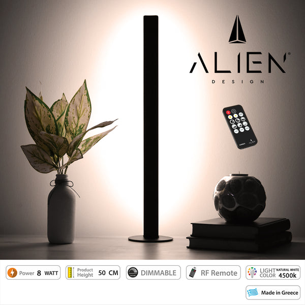 ALIEN Design DIVA Moderne minimalistische nordische Metall-Tischlampe, LED 8 W 1040 lm mit kabelloser RF-Steuerung und Dimmer IP20, natürliches Weiß