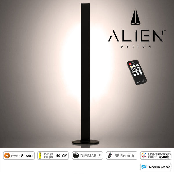 ALIEN-DIVA-BLACK-50-2 ALIEN Design DIVA Μοντέρνο Minimal Nordic Μεταλλικό Φωτιστικό Επιτραπέζιο - Πορτατίφ - Λαμπατέρ Μαύρο LED 8W 1040lm με Ασύρματο Χειριστήριο RF & Dimmer IP20 Φυσικό Λευκό 4500K Μ3 x Π1.6 x Υ50cm