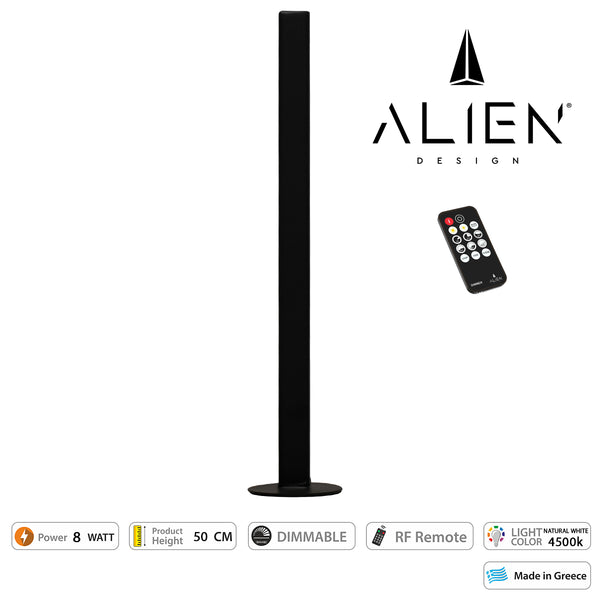 ALIEN-DIVA-BLACK-50-2 ALIEN Design DIVA Μοντέρνο Minimal Nordic Μεταλλικό Φωτιστικό Επιτραπέζιο - Πορτατίφ - Λαμπατέρ Μαύρο LED 8W 1040lm με Ασύρματο Χειριστήριο RF & Dimmer IP20 Φυσικό Λευκό 4500K Μ3 x Π1.6 x Υ50cm