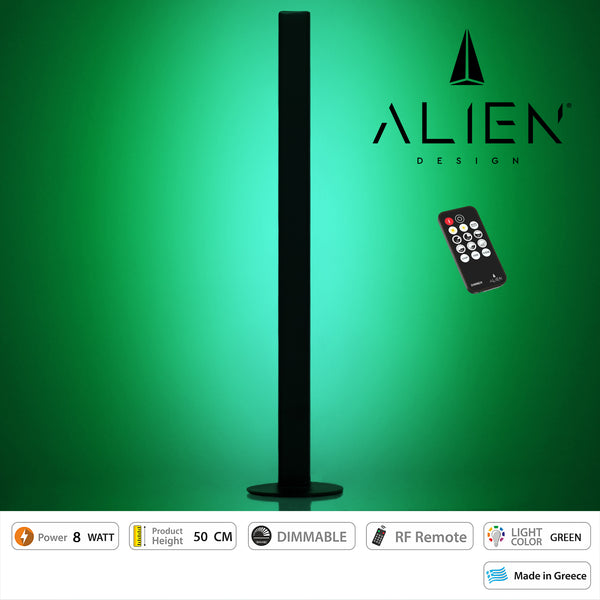 ALIEN-DIVA-BLACK-50-5 ALIEN Design DIVA Μοντέρνο Minimal Nordic Μεταλλικό Φωτιστικό Επιτραπέζιο - Πορτατίφ - Λαμπατέρ Μαύρο LED 8W 800lm με Ασύρματο Χειριστήριο RF & Dimmer IP20 Πράσινο Μ3 x Π1.6 x Υ50cm