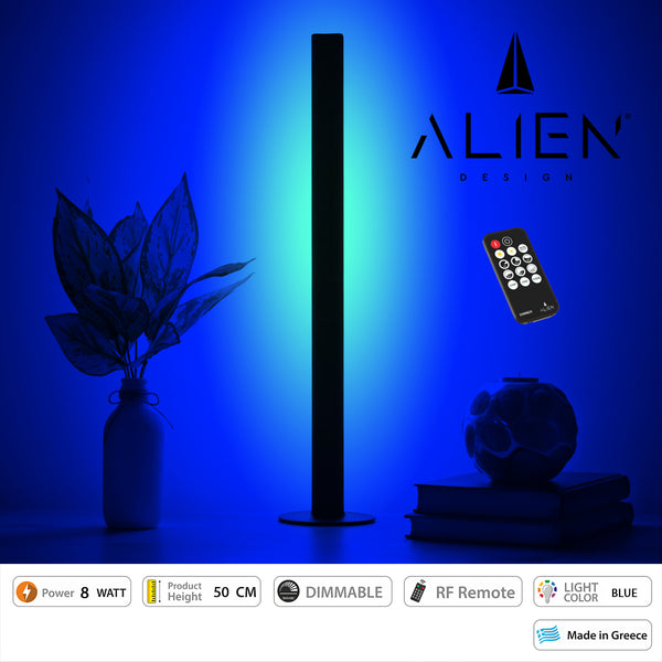 ALIEN-DIVA-BLACK-50-6 ALIEN Design DIVA Moderne minimalistische nordische Tischlampe aus Metall – tragbar – Lampe schwarze LED 8 W 800 lm mit kabelloser RF-Steuerung und Dimmer IP20 Blau M3 x B1,6 x H50 cm