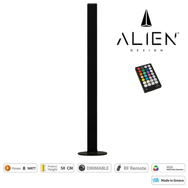 ALIEN-DIVA-BLACK-50-8 ALIEN Design DIVA Μοντέρνο Minimal Nordic Μεταλλικό Φωτιστικό Επιτραπέζιο - Πορτατίφ - Λαμπατέρ Μαύρο LED 8W 800lm με Ασύρματο Χειριστήριο RF & Dimmer IP20 Πολύχρωμο RGB Μ3 x Π1.6 x Υ50cm