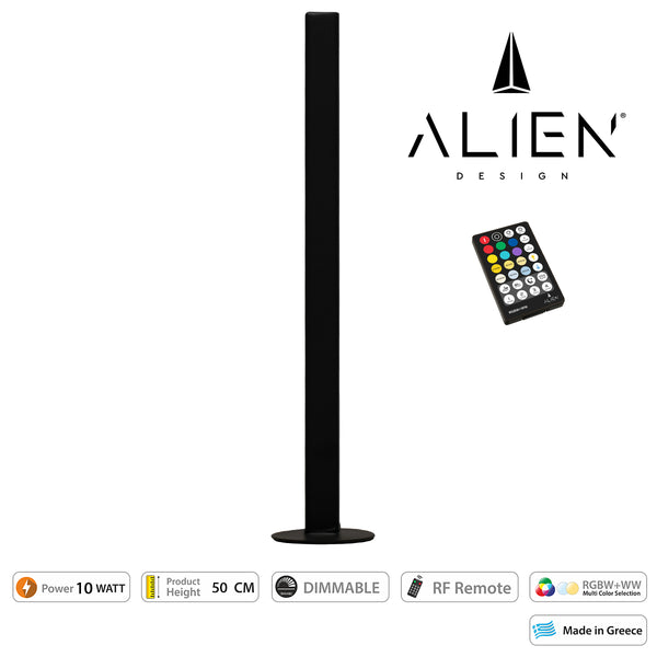 ALIEN-DIVA-BLACK-50-9 ALIEN Design DIVA Μοντέρνο Minimal Nordic Μεταλλικό Φωτιστικό Επιτραπέζιο - Πορτατίφ - Λαμπατέρ Μαύρο LED 10W 1500lm με Ασύρματο Χειριστήριο RF & Dimmer IP20 Πολύχρωμο + CCT - RGBW + WW Μ3 x Π1.6 x Υ50cm