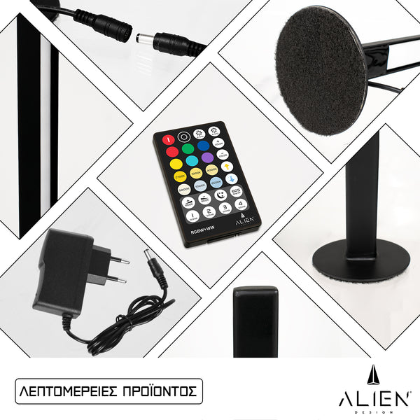 ALIEN-DIVA-BLACK-50-9 ALIEN Design DIVA Μοντέρνο Minimal Nordic Μεταλλικό Φωτιστικό Επιτραπέζιο - Πορτατίφ - Λαμπατέρ Μαύρο LED 10W 1500lm με Ασύρματο Χειριστήριο RF & Dimmer IP20 Πολύχρωμο + CCT - RGBW + WW Μ3 x Π1.6 x Υ50cm