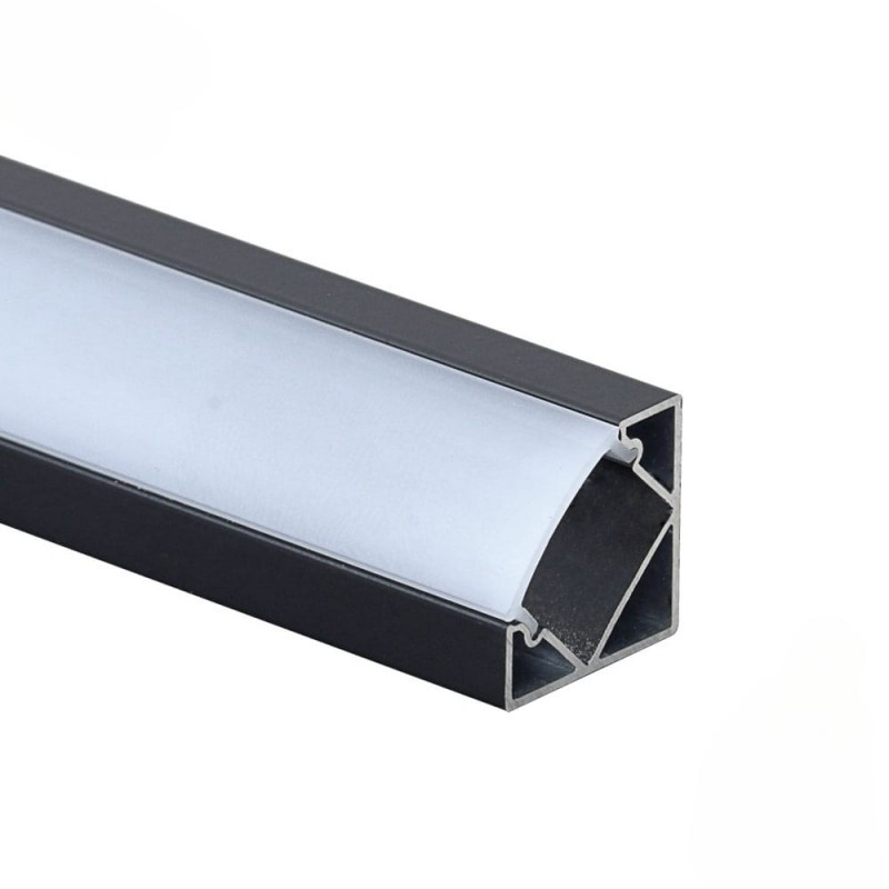 EuroSpot Προφίλ Αλουμινίου Γωνιακό Μαύρο Ταινίας Led L=2m 19x19mm NW=12mm Γαλακτερό Κάλυμμα