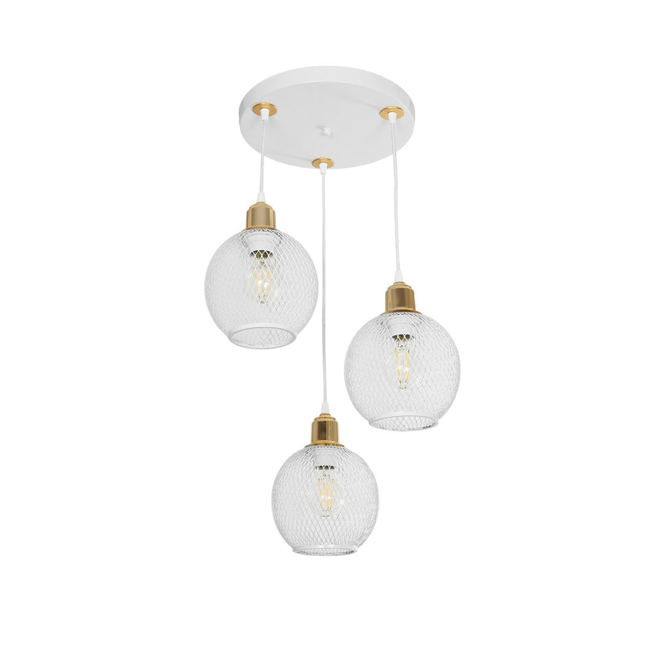 GLOBOSTAR® VIVIDUS 201-0021 Vintage Κρεμαστό Φωτιστικό Οροφής με Ντουί 3 x E27 AC 220-240V IP20 - Λευκό & Χρυσό - Μ40 x Π40 x Υ60cm