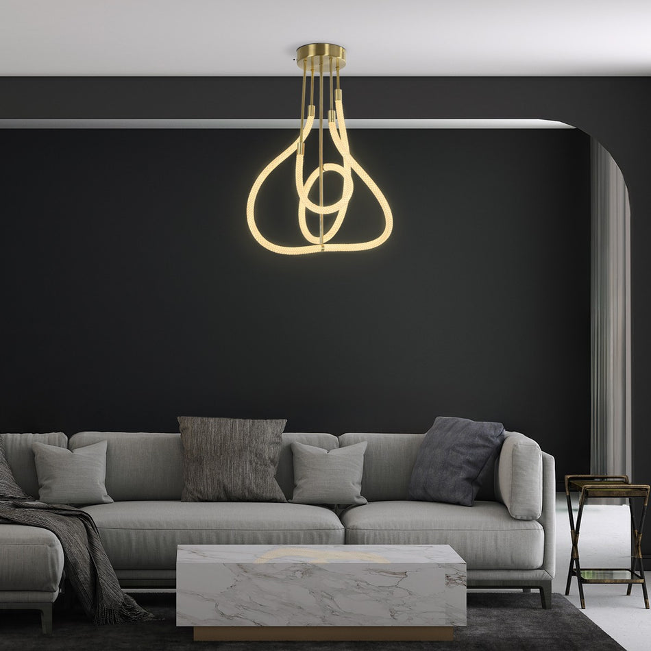 kelvo® GLOW 61670 Μοντέρνο Φωτιστικό Οροφής LED 40W 4000lm 360° AC 220-240V IP20 Ρυθμιζόμενο Λευκό CCT με Χειριστήριο από 2700K έως 6000K Dimmable - Lumileds SMD Chip - Χρυσό Πλατίνα & Λευκό Νήμα - Μ50 x Π50 x Υ70cm - 3 Χρόνια Εγγύηση