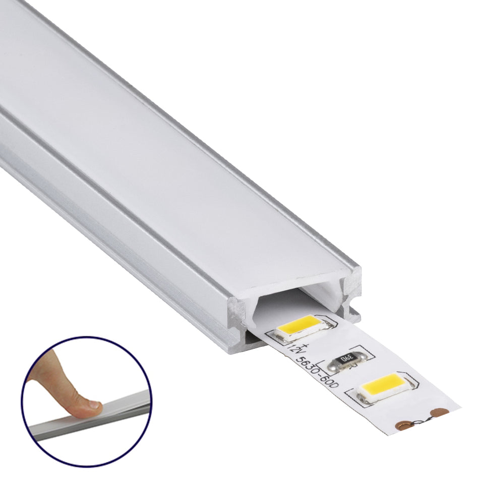 GLOBOSTAR® ALP-LINEAR SURFABO 70805-3M Επιφανειακό Προφίλ Αλουμινίου με Λευκό Γαλακτερό Πατητό Κάλυμμα για Ταινίες LED IP20 - Ασημί & Λευκό - Μ300 x Π1.6 x Υ0.7cm - Πακέτο 5 Τεμαχίων
