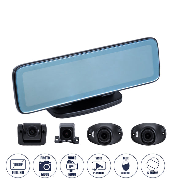 86058 Android Car Mirror 9.0 360 ° cu 4 slot pentru card SD - RAM2GB+ROM32GB - FM Transmițător - Viziune de noapte - Cu linii de parcare - Negru