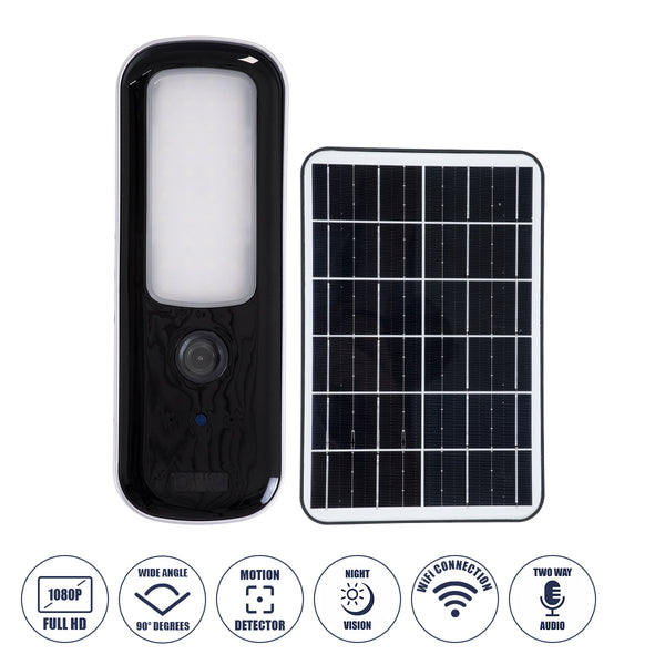 Standalone-LED-Solar-Flutlicht SMD 12W 600lm mit IP-Kamera 1080P 2MP WiFi 150° | Eingebauter Akku 2500 mAh | Tag-Nacht-Sensor | Wasserdicht IP66