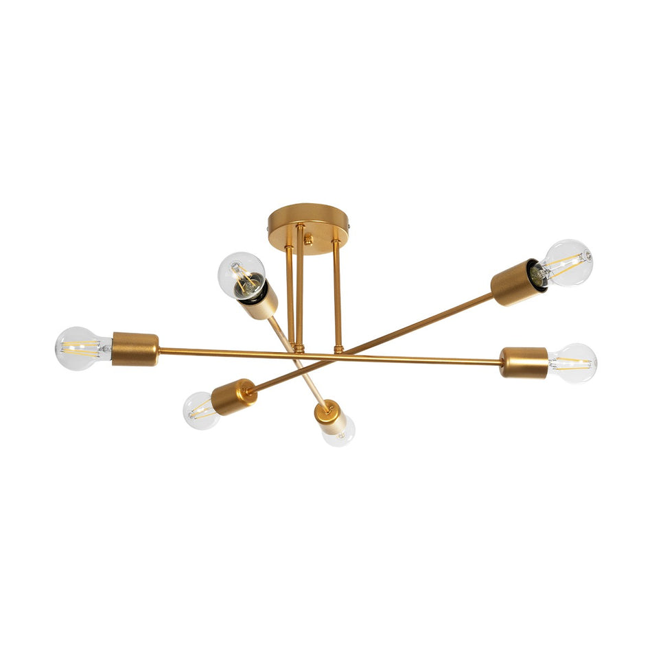 GLOBOSTAR® SPIDI 203-0114 Μοντέρνο Φωτιστικό Οροφής με Ντουί 6 x E27 AC 220-240V IP20 - Χρυσό - Μ61 x Π61 x Υ25cm
