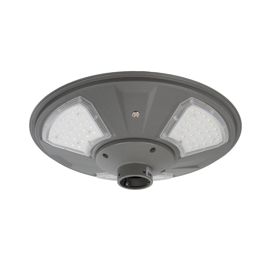 PARK 90500 Lampe à tête de mât LED 20W 900lm 120° pour place/parc avec panneau photovoltaïque intégré 6V 20W et batterie rechargeable Li-ion 3.2V 25000mAh avec capteur jour-nuit étanche IP65 Blanc froid 6000K - Gris Anthracite - L50 x l50 x...