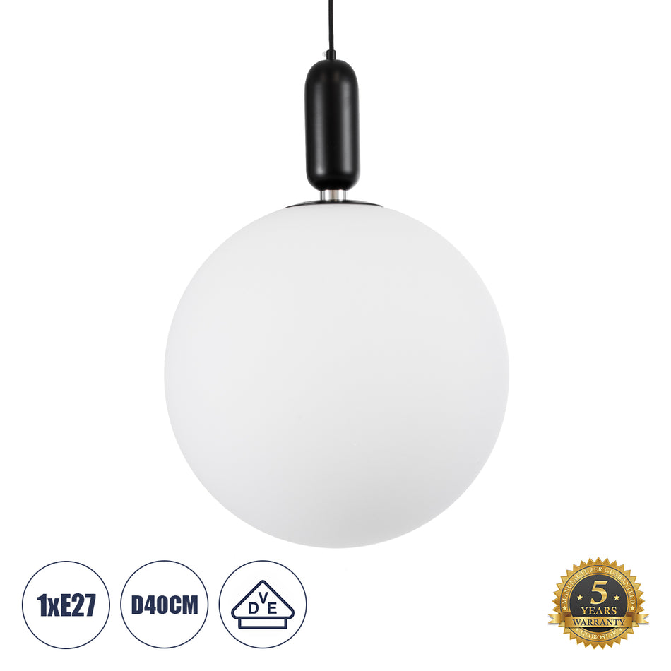 GLOBOSTAR® ESTETICO 61497 Μοντέρνο Κρεμαστό Φωτιστικό Οροφής με Ντουί 1 x E27 AC 220-240V IP20 - Λευκό & Μαύρο - Μ40 x Π40 x Υ58cm