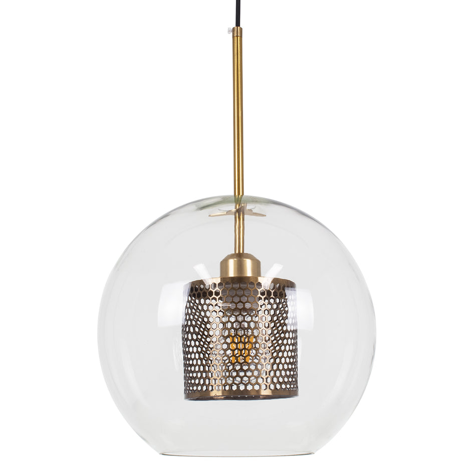 GLOBOSTAR® AVERY 00740 Μοντέρνο Κρεμαστό Φωτιστικό Οροφής με Ντουί 1 x E27 AC 220-240V IP20 - Διάφανο & Χρυσό - Μ30 x Π30 x Υ48cm