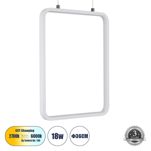 NEROBA 61303 Κρεμαστό Φωτιστικό Οροφής Linear Design LED CCT 18W 1980lm 360° AC 220-240V - Εναλλαγή Φωτισμού μέσω Διακόπτη On/Off All In One Ψυχρό 6000k+Φυσικό 4500k+Θερμό 2700k Μ29 x Π2 x Υ36cm - Λευκό - 3 Years Warranty