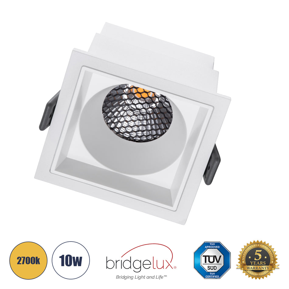GLOBOSTAR® PLUTO-M 60273 Χωνευτό Downlight Σποτ με Honeycomb Anti Glare Reflector LED 10W 1250lm 38° AC 220-240V IP20 Θερμό Λευκό 2700K - Bridgelux COB Chip & TÜV SÜD Driver - Λευκό Ματ - Μ8.4 x Π8.4 x Υ5.9cm / Q7.5 x 7.5cm - 5 Χρόνια Εγγύηση