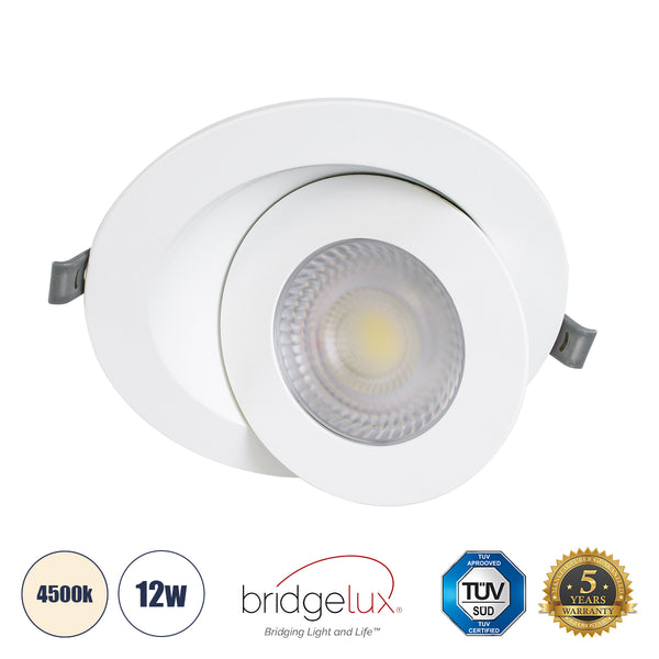 LEXIS JOINT 60988 LED-Einbau-Downlight mit beweglichem Spot, 12 W, 1200 lm, 45° AC, 220–240 V, IP44, Φ15,8 cm x H4,1 cm – rund – Weiß – Naturweiß 4500 K – Bridgelux-Chip – TÜV-zertifizierter Treiber – 5 Jahre Garantie