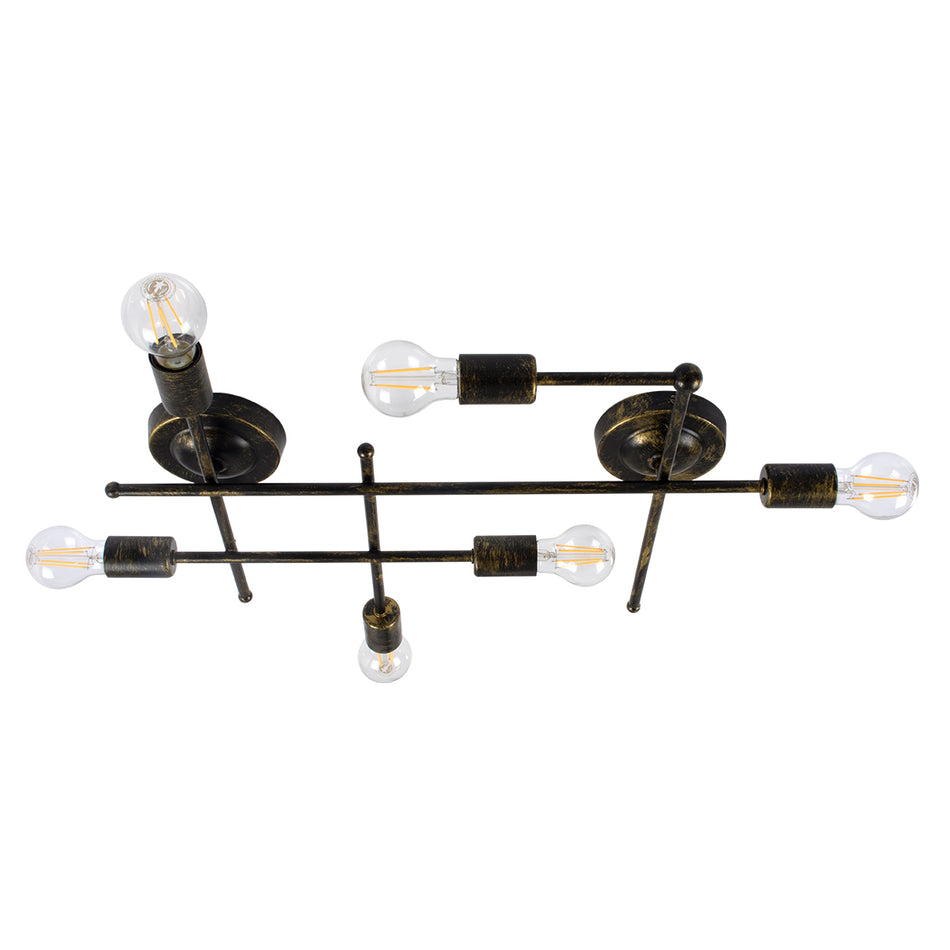 GLOBOSTAR® PIPING 00666-1 Vintage Φωτιστικό Οροφής με Ντουί 6 x E27 AC 220-240V IP20 - Μπρούτζινο - Μ66 x Π9.5 x Υ49cm