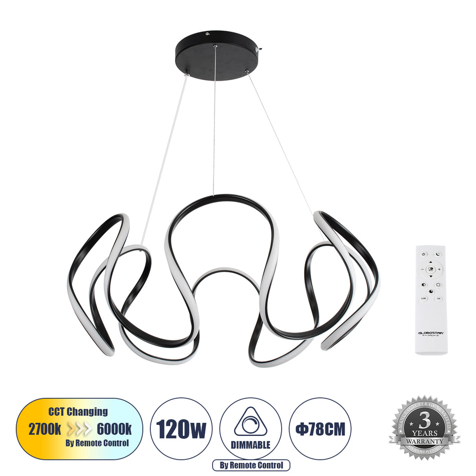 GLOBOSTAR® TARANTULA 61394 Μοντέρνο Κρεμαστό Φωτιστικό Οροφής LED 120W 13440lm 300° AC 220-240V IP20 Ρυθμιζόμενο Λευκό CCT με Χειριστήριο από 2700K έως 6000K Dimmable - Lumileds SMD Chip - Μαύρο Ματ - Μ78 x Π78 x Υ31.5cm - 3 Χρόνια Εγγύηση
