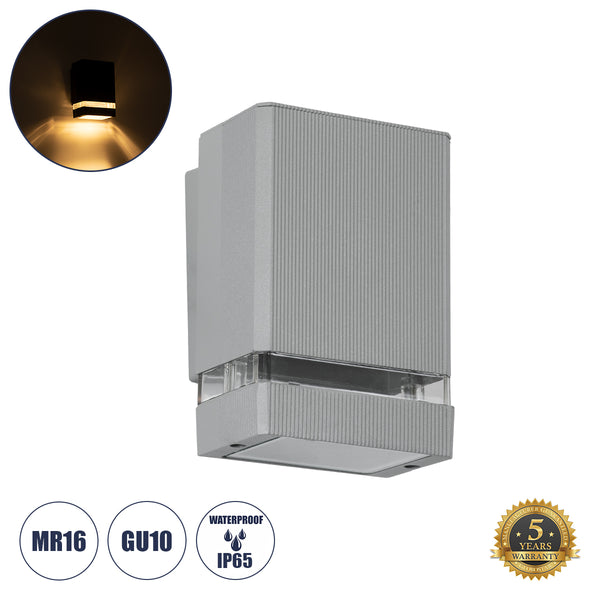 QUATRO Innen-/Außenwandleuchte nach oben oder unten, einzelnes Licht, 1 x GU10, AC220–240 V, wasserdicht IP65 – Aluminiumgehäuse und gehärtetes Glas – 5 Jahre Garantie