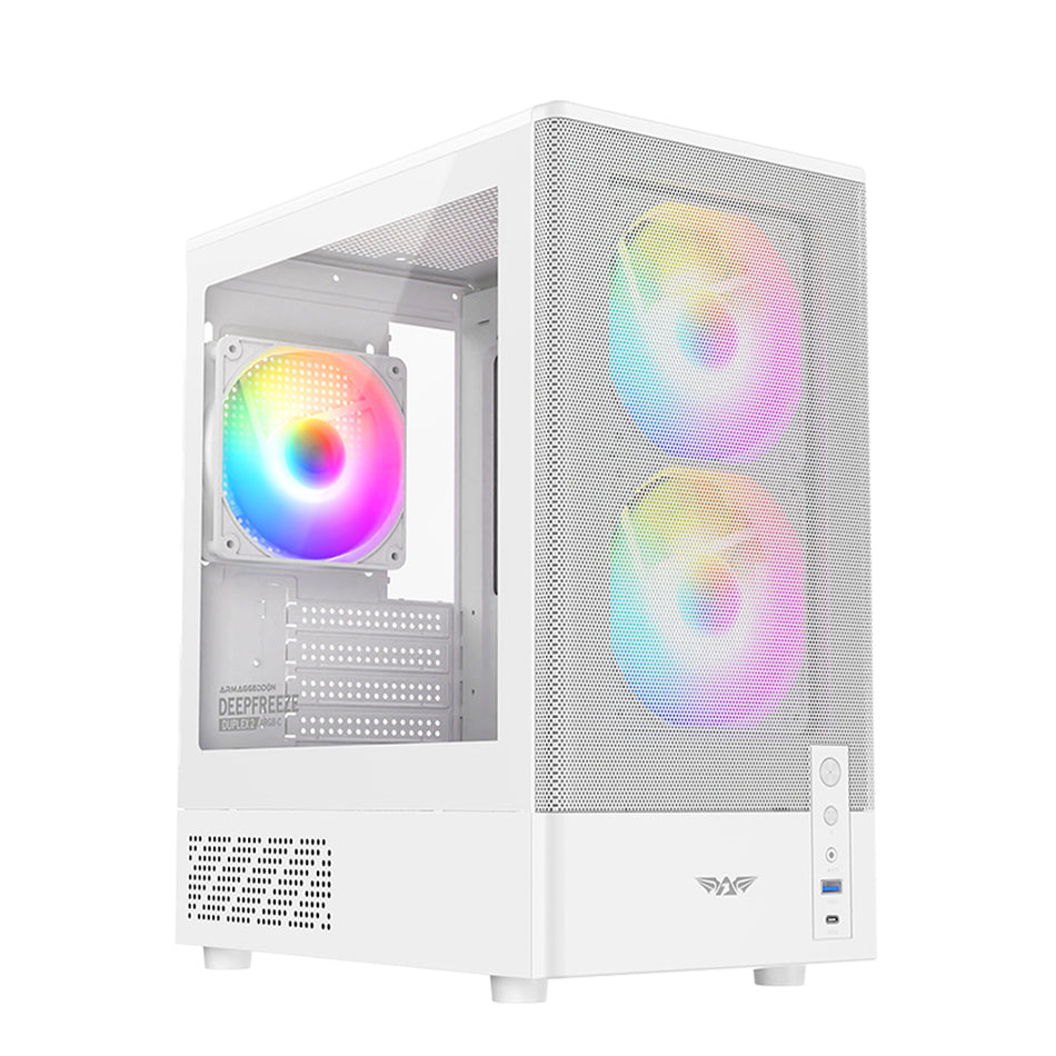 ARMAGGEDDON MICRO ATX CASE WITH 3X ARGB FANS & TYPE-C DEEPFREEZE DUPLEX 2 ARGB-C WHITE
