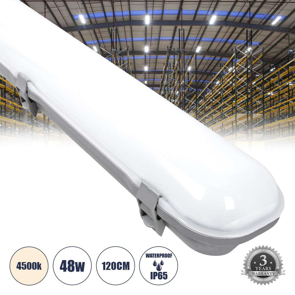 60174 LED Γραμμικό Βιομηχανικό Φωτιστικό Tri-Proof 120cm 48W 5522lm 120° AC 220-240V Αδιάβροχο IP65 Μ120 x Π10,5 x Υ8cm Φυσικό Λευκό 4500K - 3 Χρόνια Εγγύηση