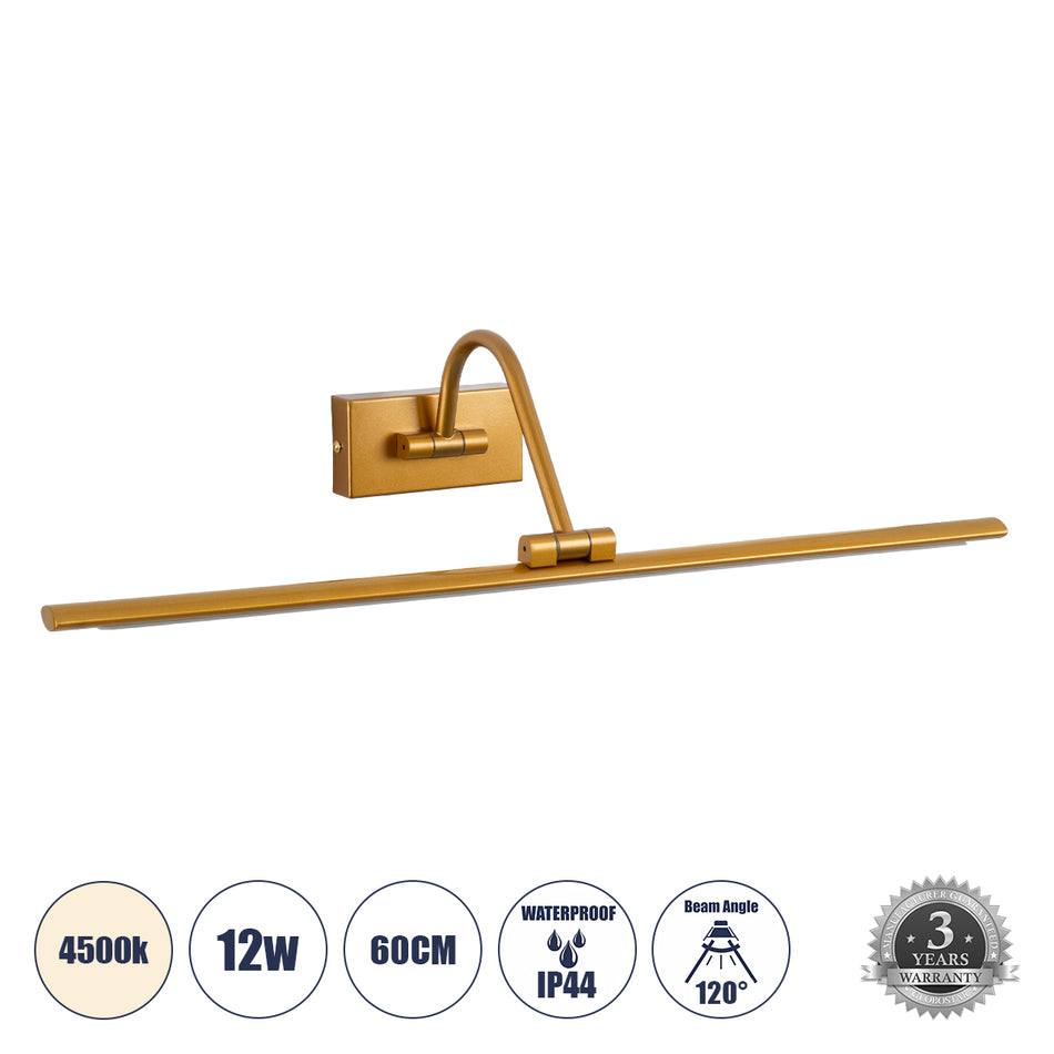 GLOBOSTAR® MIRA 60435 Μοντέρνο Φωτιστικό Τοίχου - Απλίκα Καθρέπτη Μπάνιου LED 12W 1400lm 120° AC 220-240V IP44 Φυσικό Λευκό 4500K - Lumileds SMD Chip & TÜV SÜD Driver - Χάλκινο - Μ60 x Π20 x Υ13cm - 3 Χρόνια Εγγύηση