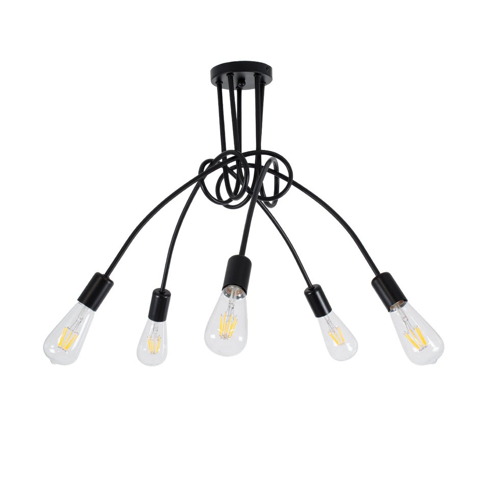 GLOBOSTAR® PAULELI 01127 Μοντέρνο Φωτιστικό Οροφής με Ντουί 5 x E27 AC 220-240V IP20 - Μαύρο - Μ76 x Π76 x Υ45cm