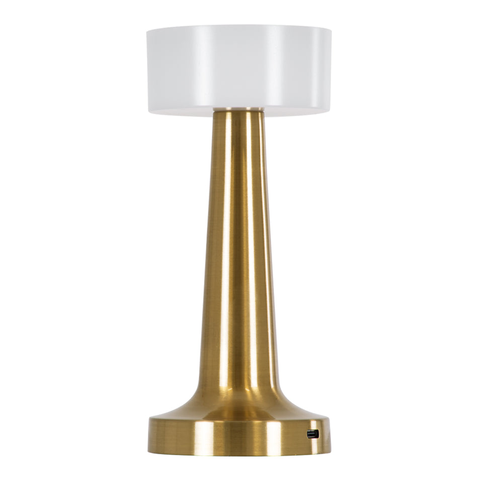 GloboStar® NANNA 76475 Επαναφορτιζόμενο Επιτραπέζιο Φωτιστικό Πορτατίφ LED 1.5W 105lm 120° DC 5V IP44 CCT Ultra Θερμό 1500K - Φυσικό Λευκό 4500K - Ψυχρό Λευκό 6000K Dimmable Χρυσό & Λευκό Πλαστικό - Μ9 x Π9 x Υ21cm - 2 Χρόνια Εγγύηση