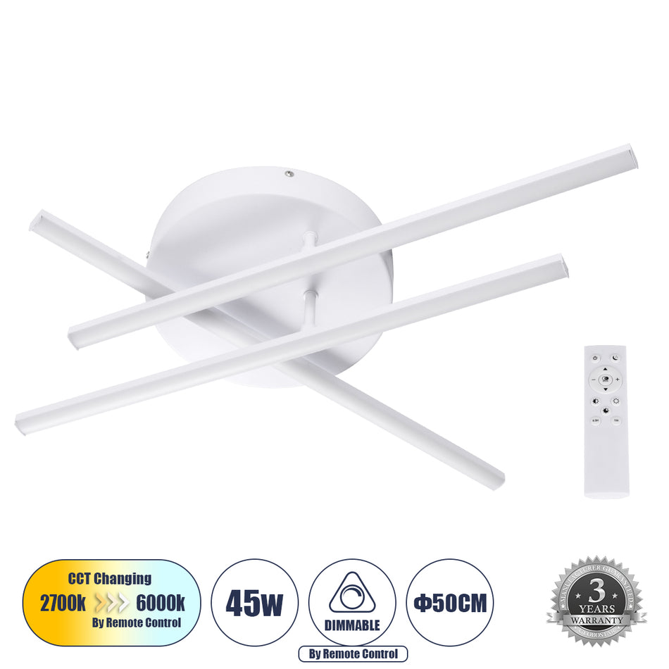 DRACO 61094 Moderne LED Deckenleuchte 45W 5535lm 120° AC 220-240V IP20 Einstellbare weiße CCT mit Fernbedienung von 2700K bis 6000K Dimmbar - Lumileds SMD Chip - Mattweiß - L50 x B50 x H11cm - 3 Jahre Garantie