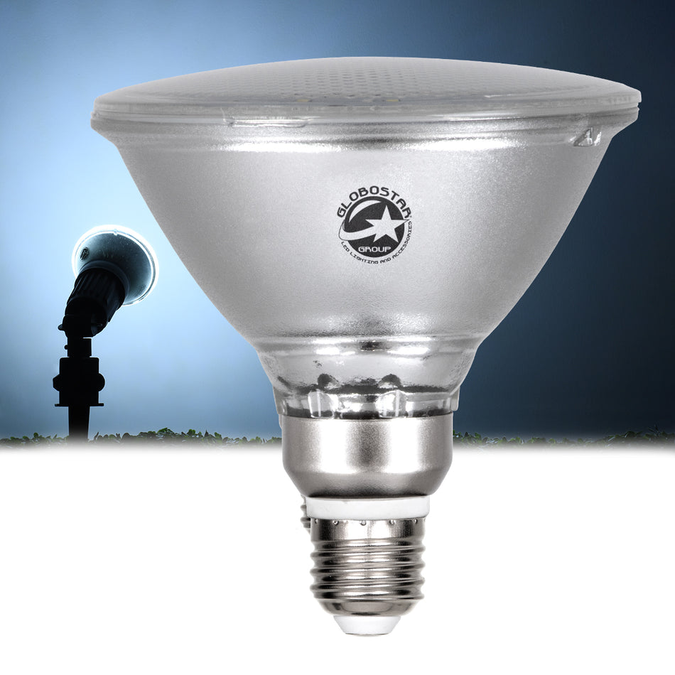 GLOBOSTAR® GARDENPAR 60226 Σποτ E27 PAR38 Σκληρού Υάλου LED 18W 2000lm 60° AC 220-240V Αδιάβροχο IP65 Ψυχρό Λευκό 6000K - Μ12 x Π12 x Υ13cm - 3 Χρόνια Εγγύηση