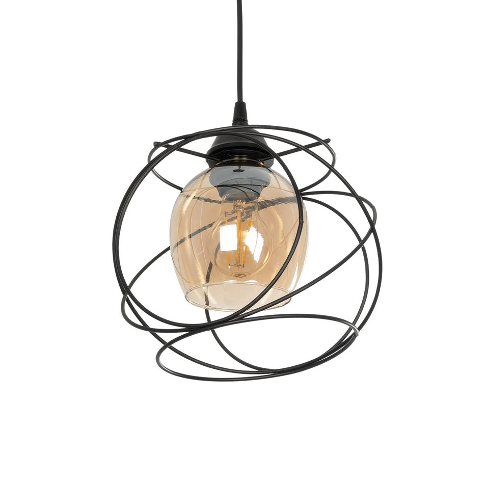 GLOBOSTAR® GLINDER 201-0068 Vintage Κρεμαστό Φωτιστικό Οροφής με Ντουί 1 x E27 AC 220-240V IP20 - Μαύρο & Μελί - Μ25 x Π18 x Υ24cm