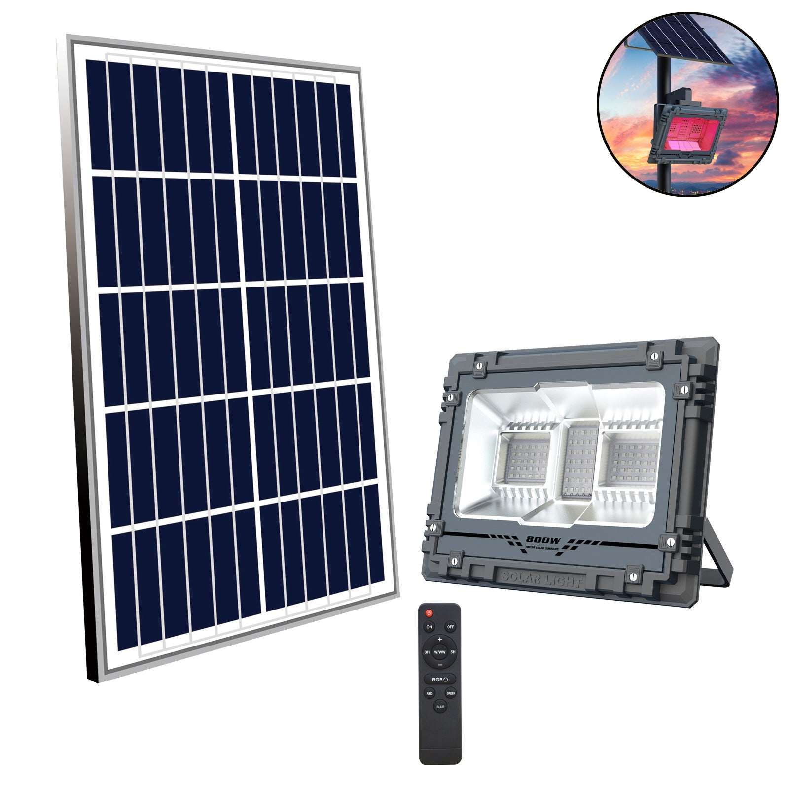 Ηλιακός Προβολέας 95LED RGB Αλουμινίου 800W IP67 MJ-AW800C – Γκρι