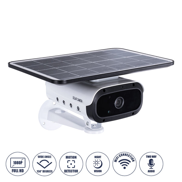 86047 Αυτόνομη Ηλιακή Camera 1080P 2MP WiFi 150° Μπαταρία 3200mAh Φωτοβολταϊκό Πάνελ Διπλή Κατέυθυνση Ομιλίας Αδιάβροχη IP66 Ψυχρό Λευκό 6000K - Λευκό