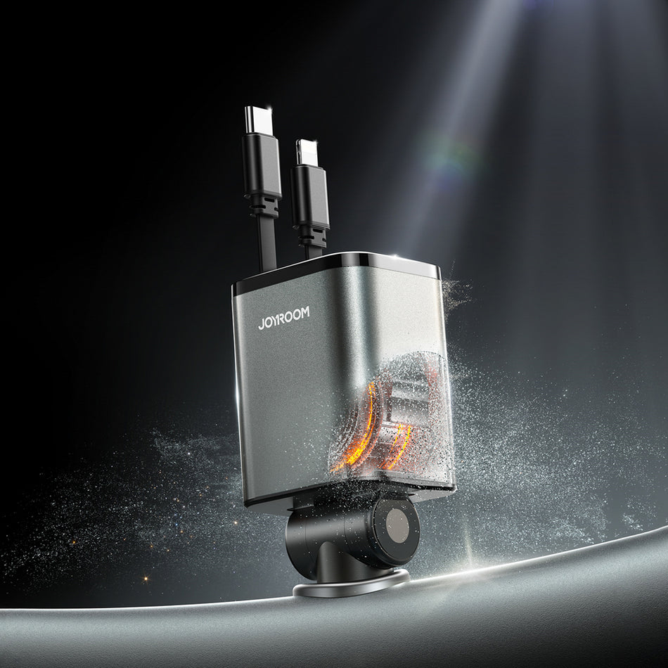 Joyroom JR-CCL05 Φορτιστής Αυτοκινήτου 30W 4-σε-1 με 2 Ενσωματωμένα Αναδιπλούμενα Καλώδια Dark Gray