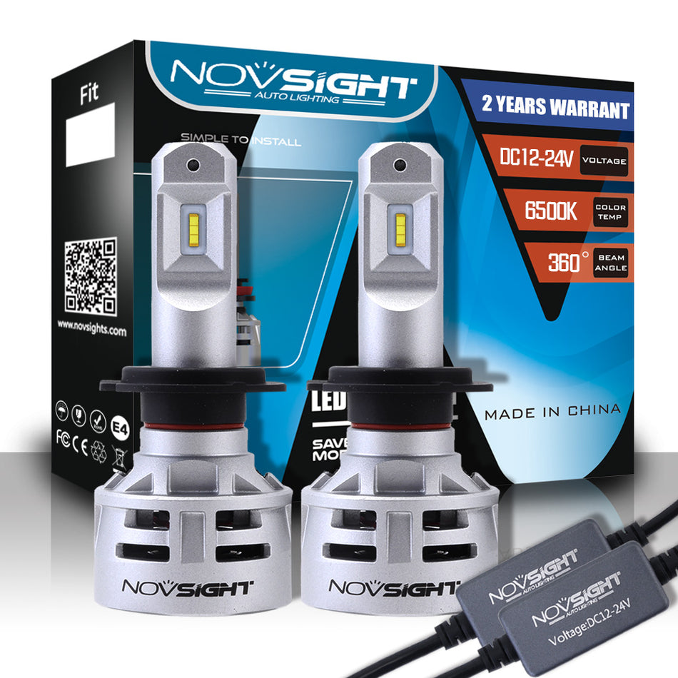 Novsight LED Λάμπες Αυτοκινήτου Canbus N9 H7, 60W 10000 Lumens 6500K, Αδιάβροχο IP68, 2 Έτη Εγγύση, 2τμχ