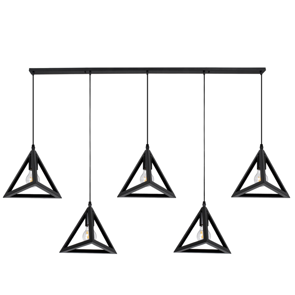 GLOBOSTAR® TRIANGLE 00608 Μοντέρνο Κρεμαστό Φωτιστικό Οροφής με Ντουί 5 x E27 AC 220-240V IP20 - Μαύρο - Μ170 x Π22 x Y130cm