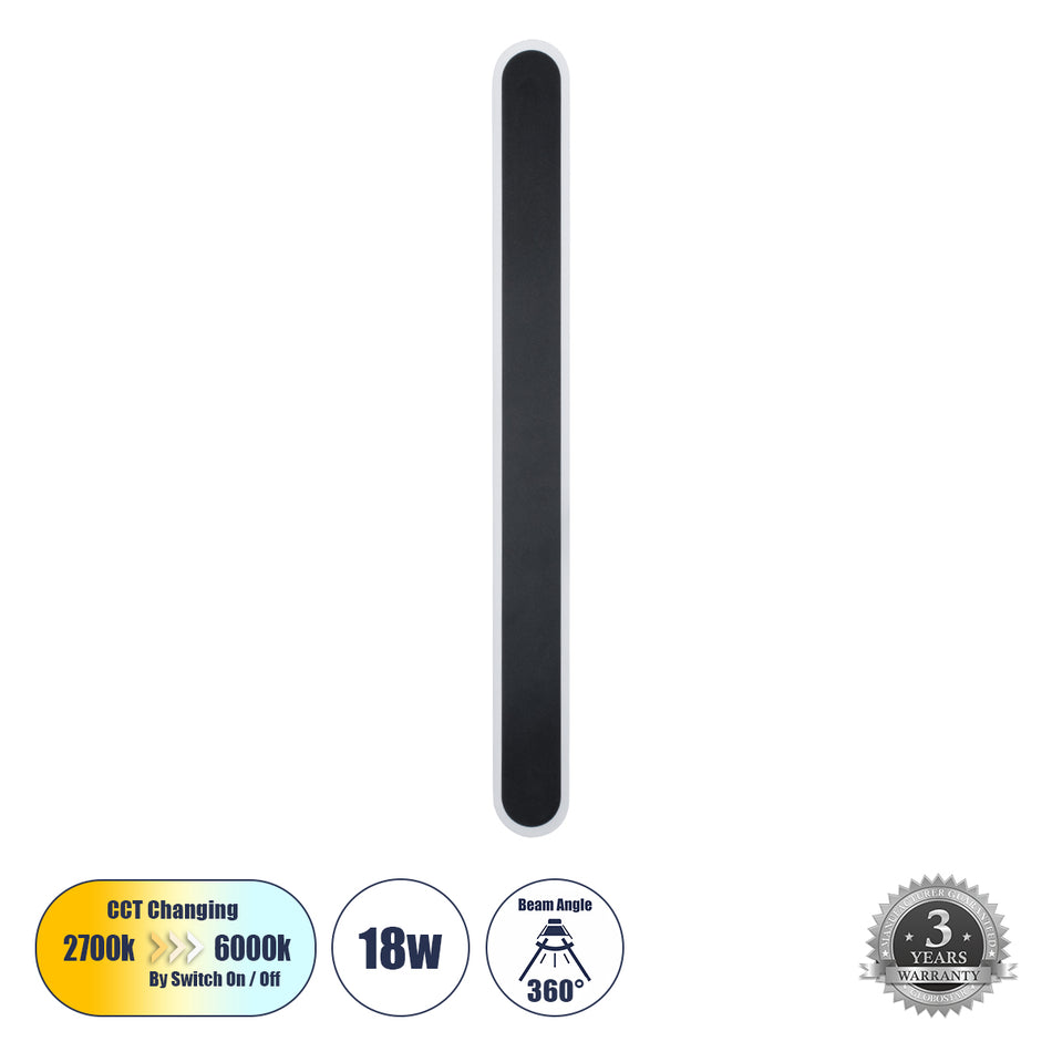 HOUSTON 61347 Μοντέρνο Φωτιστικό Τοίχου - Απλίκα LED 18W 2160lm 360°  IP20 Ρυθμιζόμενο Λευκό CCT με On/Off 2700K/4500K/6000K - Lumileds SMD Chip - Μαύρο Ματ - Μ6 x Π3 x Υ60cm - 3 Χρόνια Εγγύηση