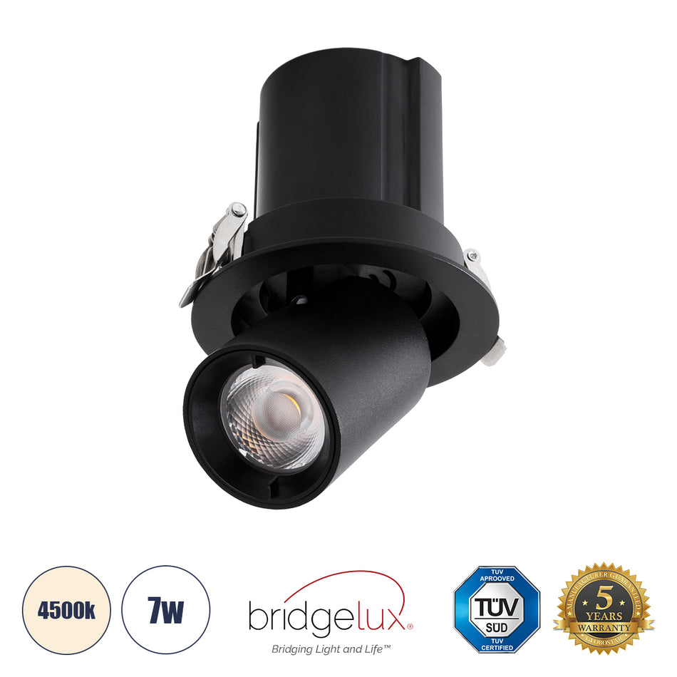 GLOBOSTAR® VIRGO-S 60304 Χωνευτό Κινούμενο Downlight Σποτ LED 7W 910lm 36° AC 220-240V IP20 Φυσικό Λευκό 4500K - Bridgelux COB Chip & TÜV SÜD Driver - Μαύρο Ματ - Μ9 x Π9 x Υ9cm / Q7.8cm - 5 Χρόνια Εγγύηση